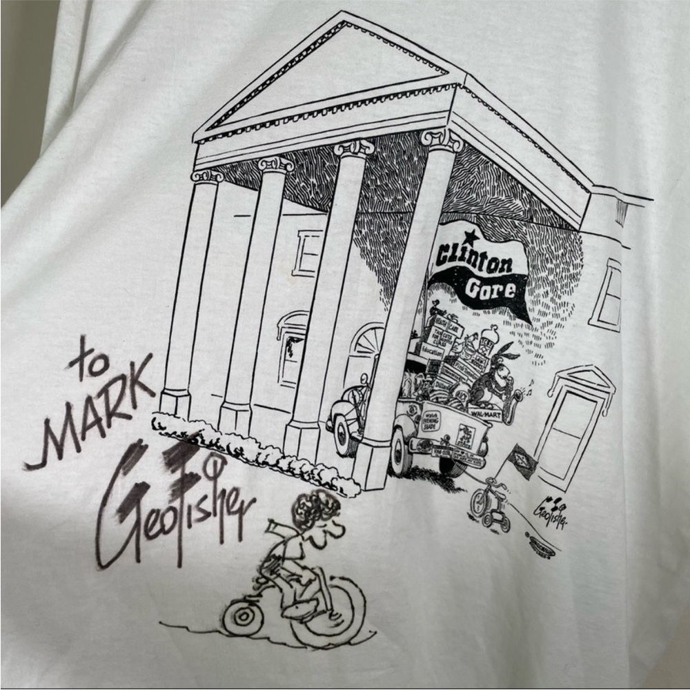 Vintage Signed & hand drawn Clinton & Gore Political T-Shirt Comic by Geo Fisher - Picture 4 of 10